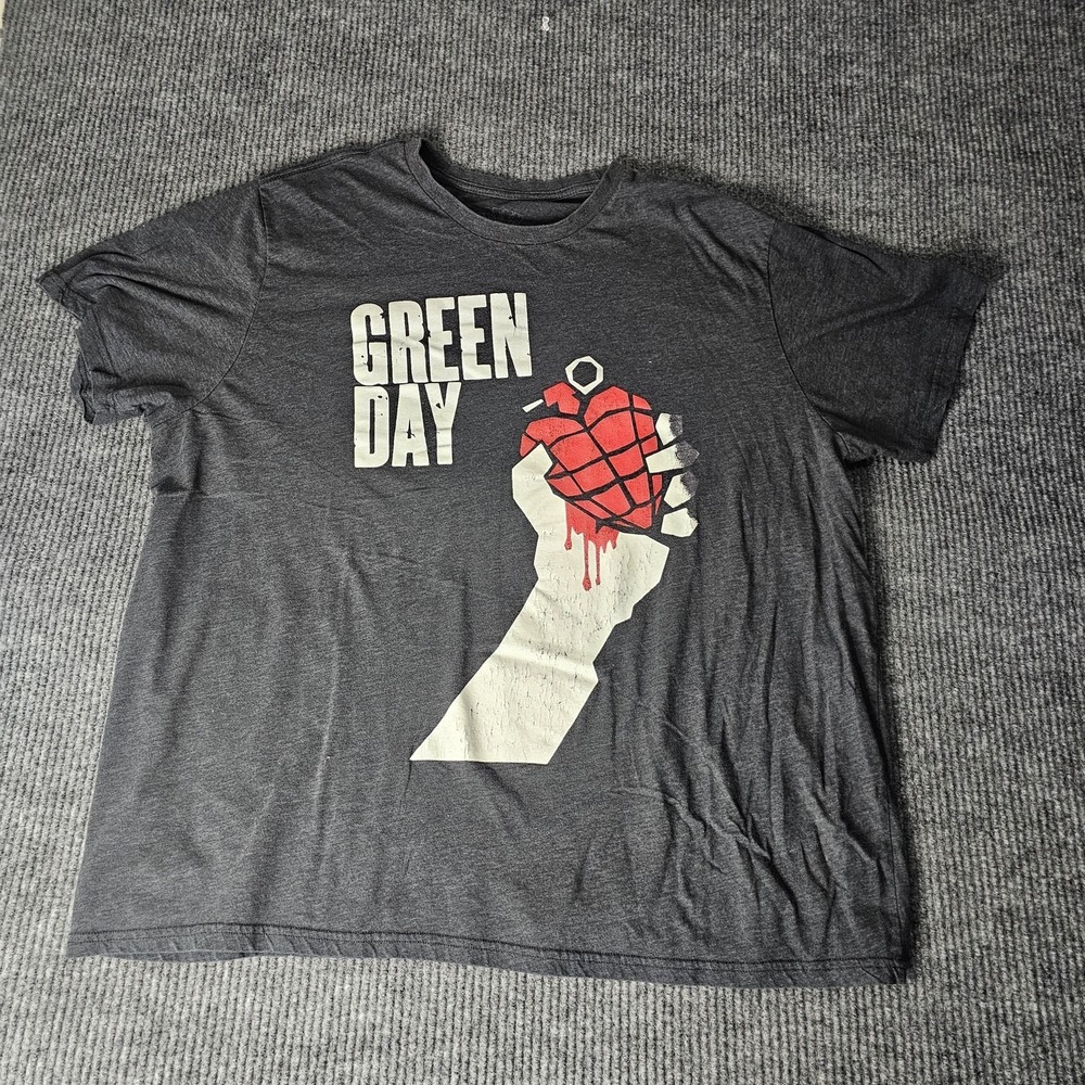Green Day Shirt Mens 2XL Gray Heart Grenade Graphic Band Tee Punk Rock